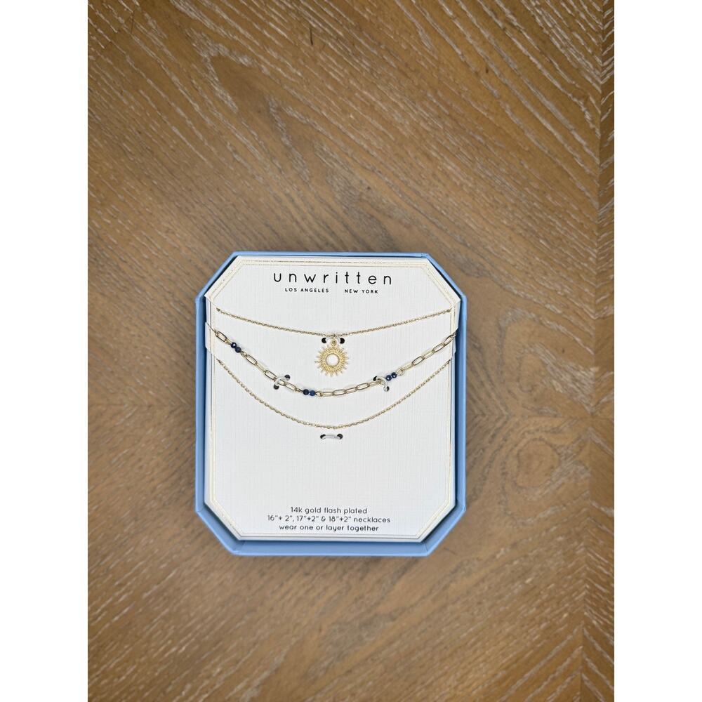 Unwritten Gold Layered Necklace Set | Sun Charm | 3-Pc